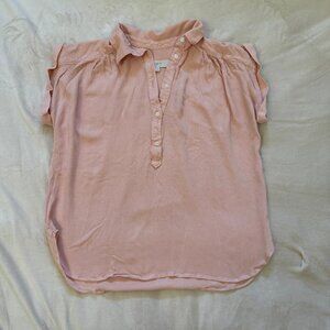 LOFT Blush Pink Collared Half Button High Low Linen Blouse Women’s XS